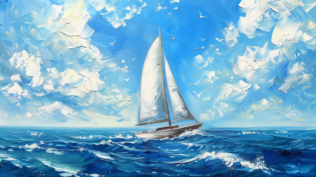 Original oil painting The sailing boat