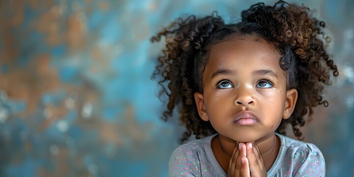 A young Black child in prayer finding hope and comfort in poverty. Concept Inspiration, Hope, Poverty, Prayer, Children