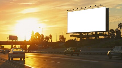blank white billboard on highway road