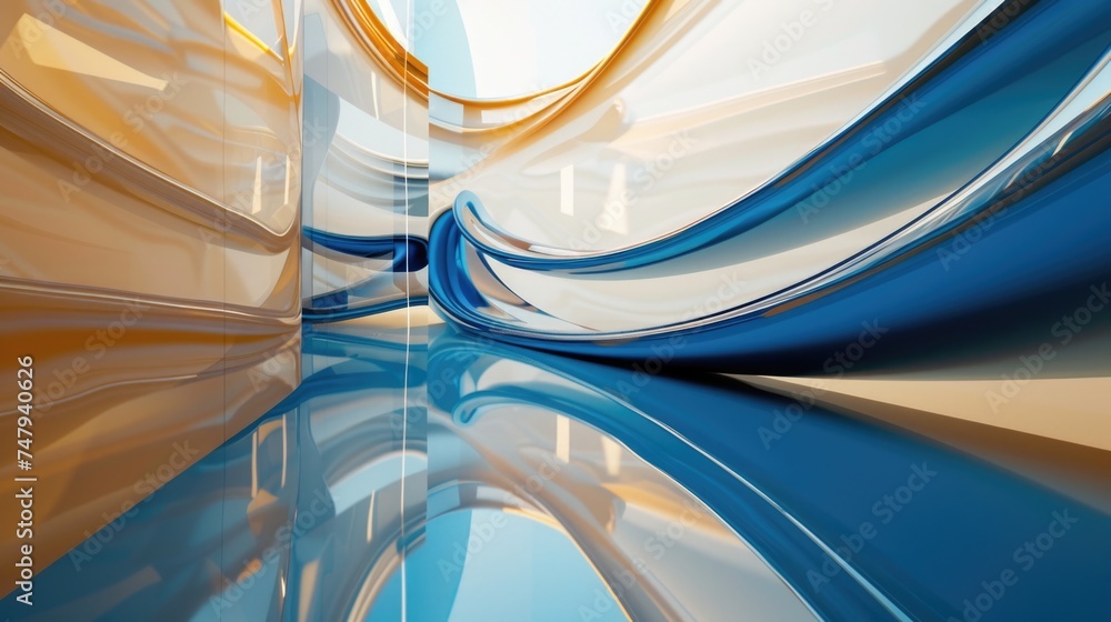 Poster Abstract image of a blue and white wave, suitable for various design projects