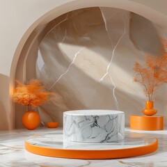 Orange and white marble showcase