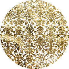 Circular gold foil vintage wallpaper texture with a transparent background