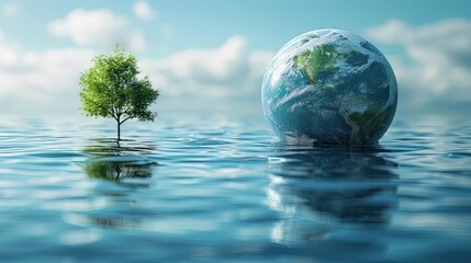 Ball shaped earth and blue water , safe nature earth day concept