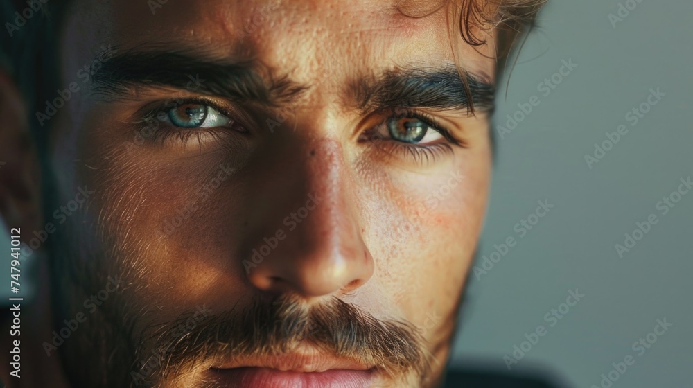 Aufkleber detailed view of a man with a beard, suitable for various projects