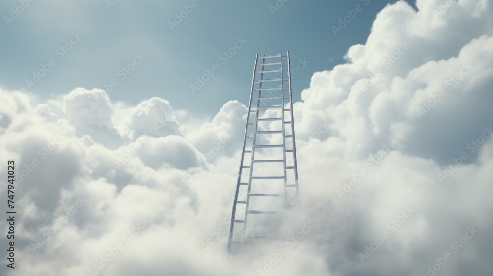 Poster a ladder reaching up into the clouds. suitable for business or motivation themes