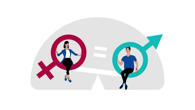 Gender equality concept. men and women character on the scales for gender equality