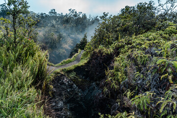 Hawaiʻi Volcanoes National Park. At Wahinekapu (Steaming Bluff), a short walk from the Steam Vents parking area, you can feel the breath of the volcano as hot water vapor billows from the earth. 