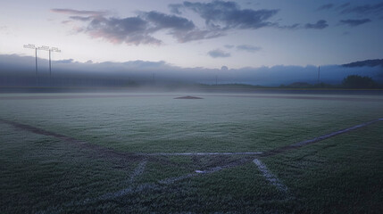 Desolate Baseball Field Under Cloudy Skies