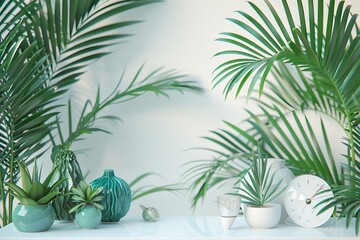 Obraz premium Plant and a empty wall mockup in living room at house. Generative AI