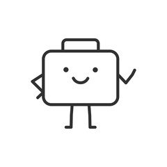 Briefcase cartoon character, linear icon. Line with editable stroke