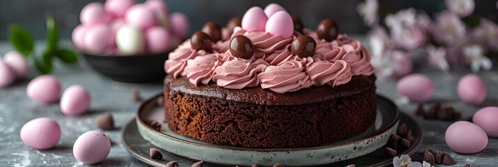 chocolate cake with pink flowers, Chocolate Cake with Pink Frosting and Chocolate Drizzle