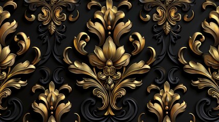 baroque damask black gold seamless pattern