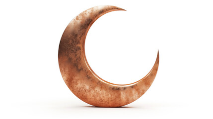 3d copper crescent moon isolated on white background. ramadan kareem holiday celebration concept