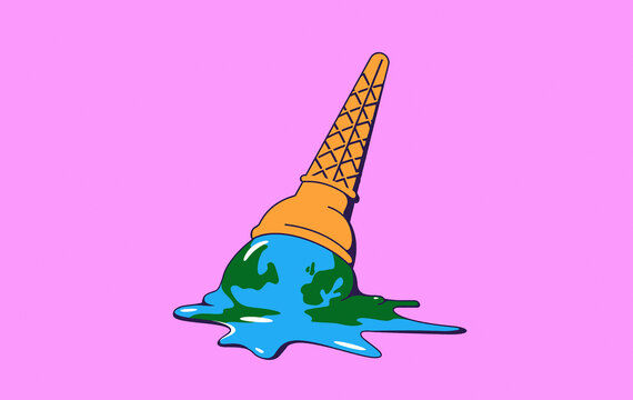 Dropped melting globe ice cream