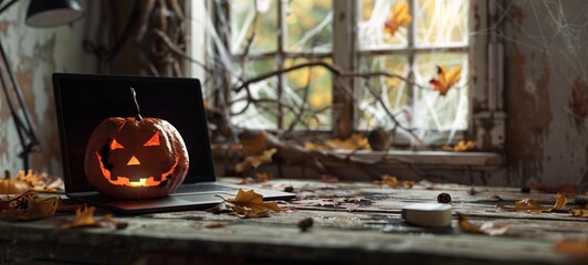 Halloween Laptop Scene Generative AI