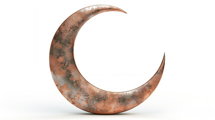3d copper crescent moon isolated on white background. ramadan kareem holiday celebration concept