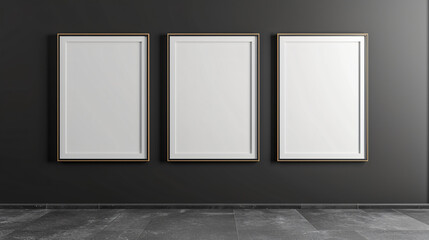 three vertical frames mockup, concept of proposal and design phase of a product, isolated dark background.