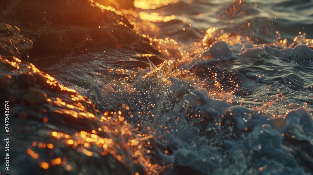 Poster Close up view of a wave in the ocean, suitable for nature and travel concepts
