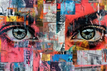 A collage of images featuring a woman's eyes. Ideal for use in beauty or fashion-related projects