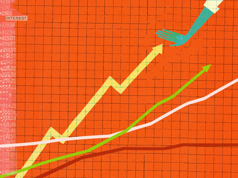 Hand trying to stop rising interest rates