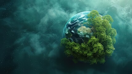 Eco concept with green planet and trees, world ozone day