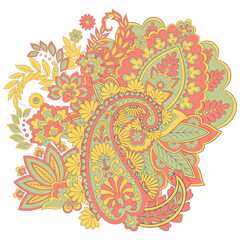 Paisley Vector Pattern. Floral Isolated Asian Illustration - 747944252