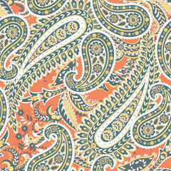 Damask Paisley seamless vector pattern for fabric design. Vintage textile background - 747944291
