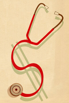 Shadow of stethoscope forming dollar sign