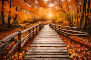 Foto op Aluminium wooden bridge in autumn forest © Saqib