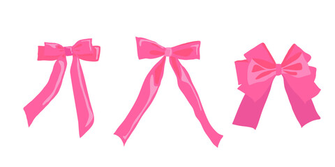 Set of cute bows for gift, cards and invitations.Vector illustration