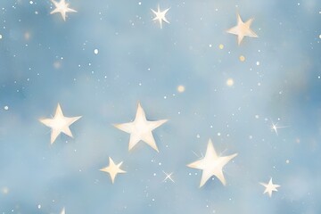 Pastel light blue watercolor with shiny stars and bokeh effect, fantastic magical texture.seamless pattern