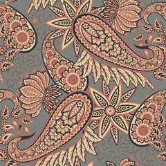 Paisley style Floral seamless pattern. Vector Ornamental Damask background - 747945428