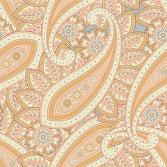 Paisley Floral Vector Pattern. Seamless Asian Textile Background - 747945479