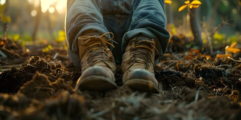 Resting on the Ground: Person Surrounded by Earth and Soil. Concept Nature, Relaxation, Grounding, Earth Connection, Outdoor Meditation