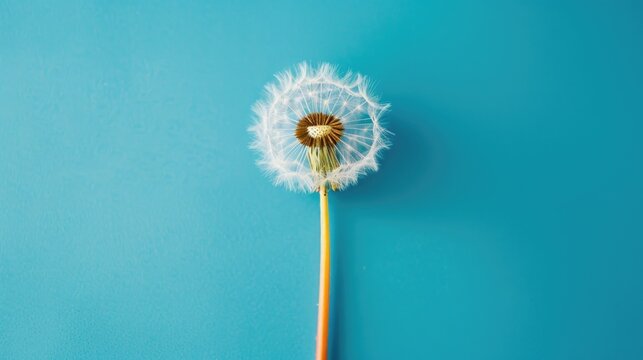 A single dandelion on a blue background. Suitable for nature or spring-themed designs