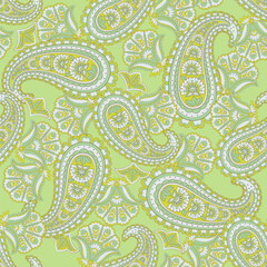 Paisley seamless vector pattern with flowers in indian style.  - 747945615