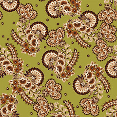 Floral Seamless vector pattern with paisley ornament. - 747946089