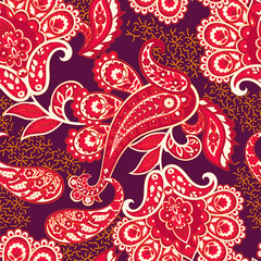 Paisley Vector Pattern. Seamless Floral Textile Background - 747946251