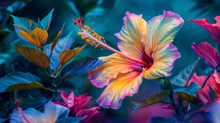 Close-up of an exotic hibiscus vivid colors