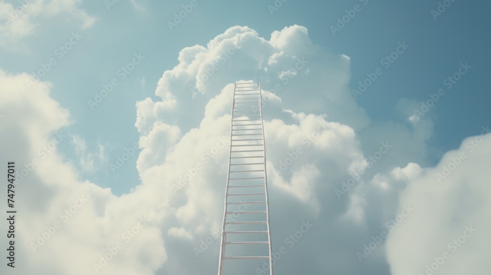 Poster A ladder ascending into the clouds. Suitable for concepts of growth and success
