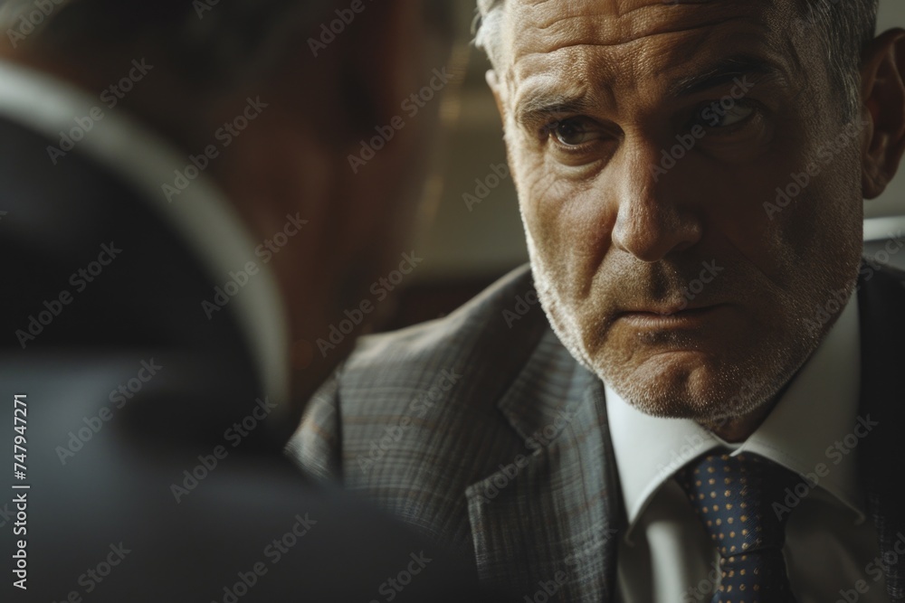 Poster close up of a person in suit and tie. suitable for business concepts