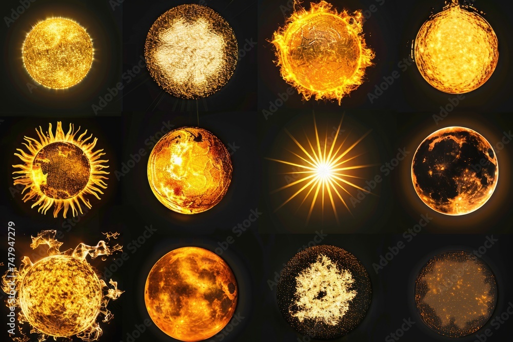 Poster A series of different images showcasing the sun. Ideal for various projects