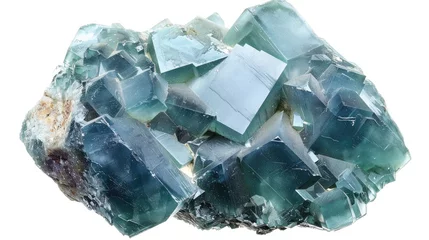 Foto op Canvas green blue rare fluorite mineral specimen isolated on white background. Rare double color mineral gem stone (fluorspar) from Rogerley in England. Natural cubic crystals © buraratn