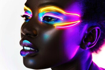 Close-up of a person with neon makeup, perfect for beauty and fashion projects