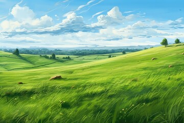 Obraz premium Peaceful landscape with grazing sheep. Ideal for nature lovers