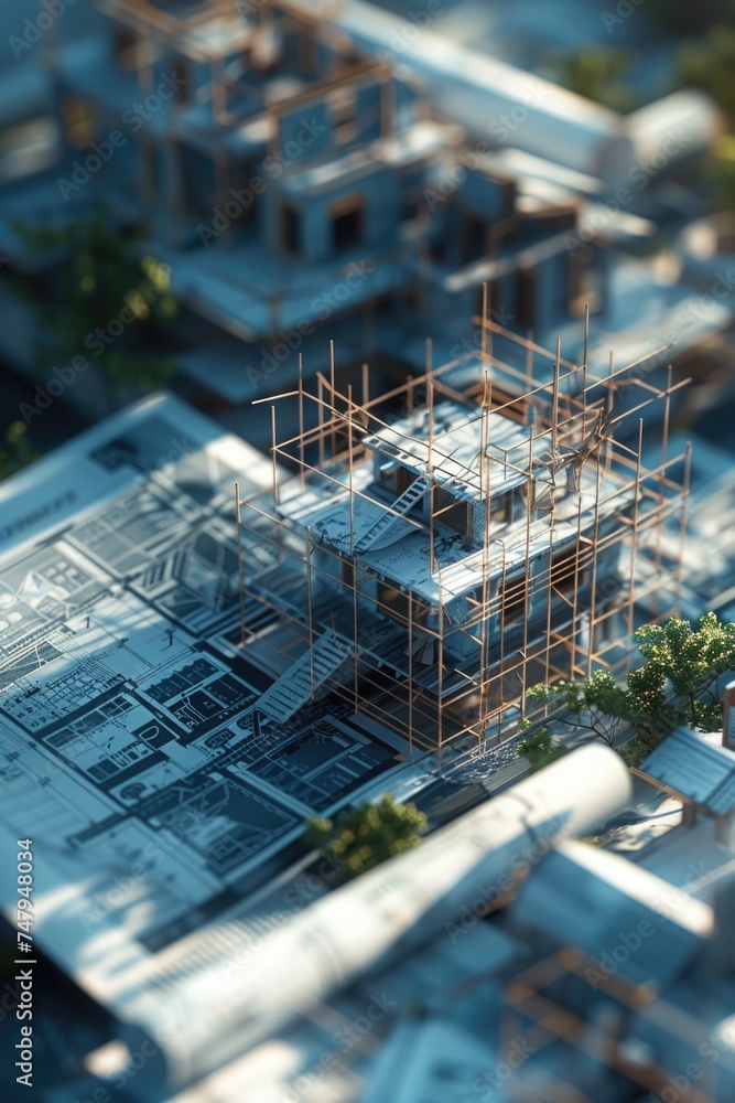 Poster Scale model of a construction site, ideal for architectural projects