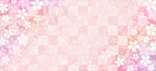 和風の輝く桜の花と市松模様の背景、ピンク系