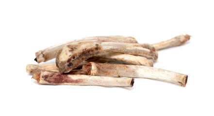 Bones after eating on a white background.