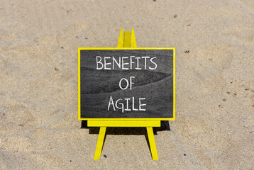 Benefits of agile symbol. Concept words Benefits of agile on beautiful black chalk blackboard....