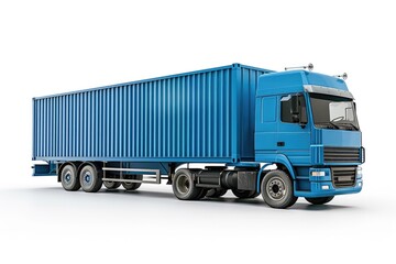 A blue truck with a container on the back. Suitable for transportation and logistics concepts